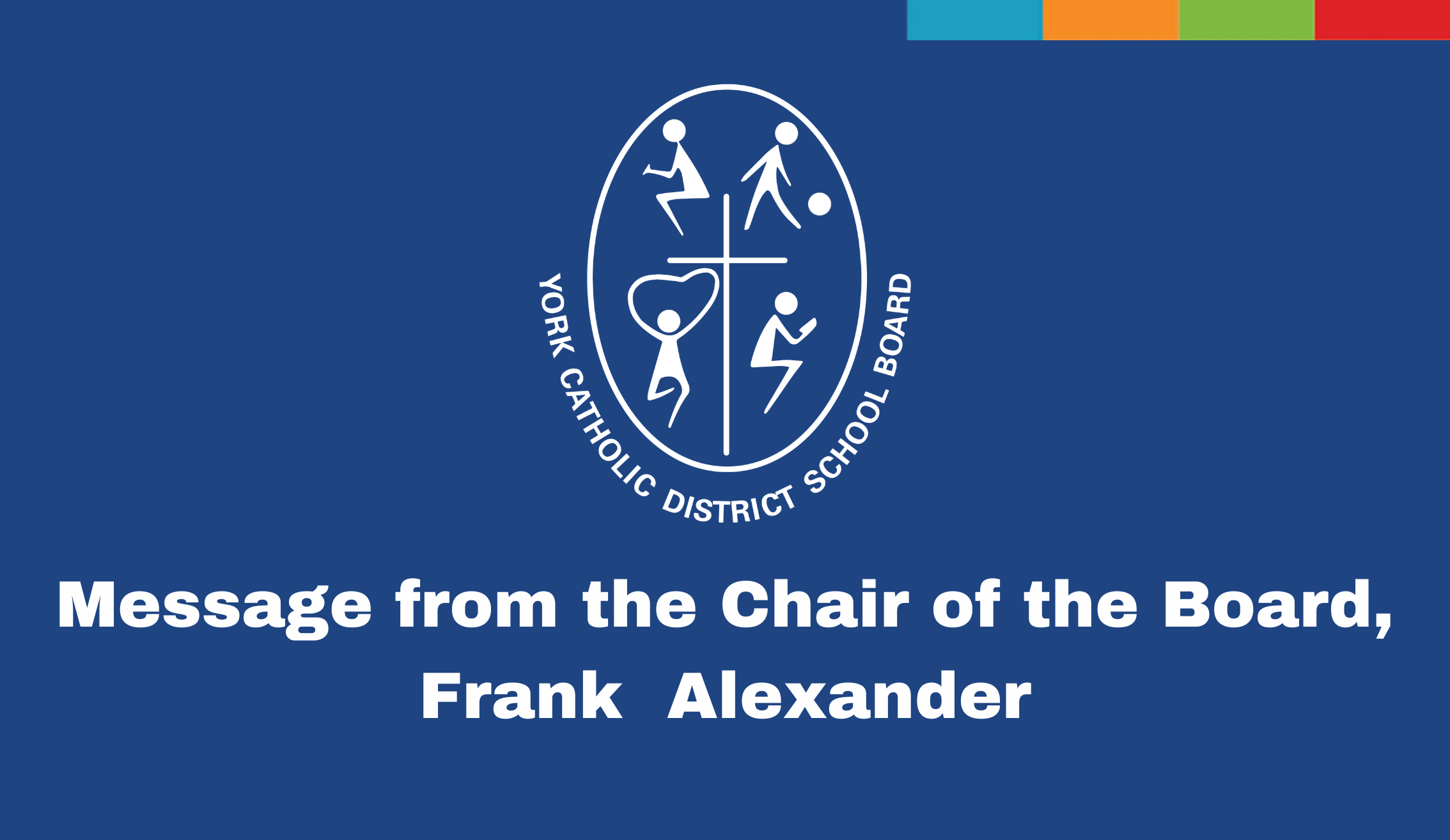 Blue background, white 好色tv logo, message from the chair of the Board Frank Alexander